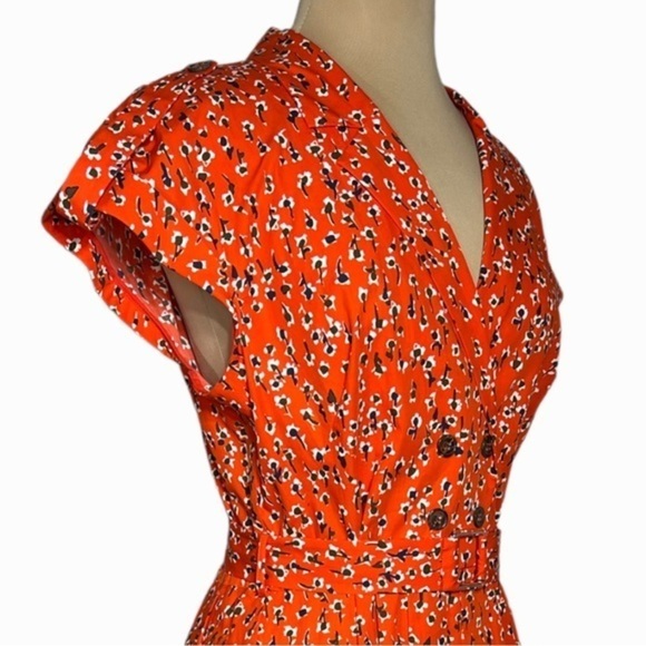 Lela Rose size 14 Vermillion double breasted floral shirt dress sex in the city - Picture 6 of 16